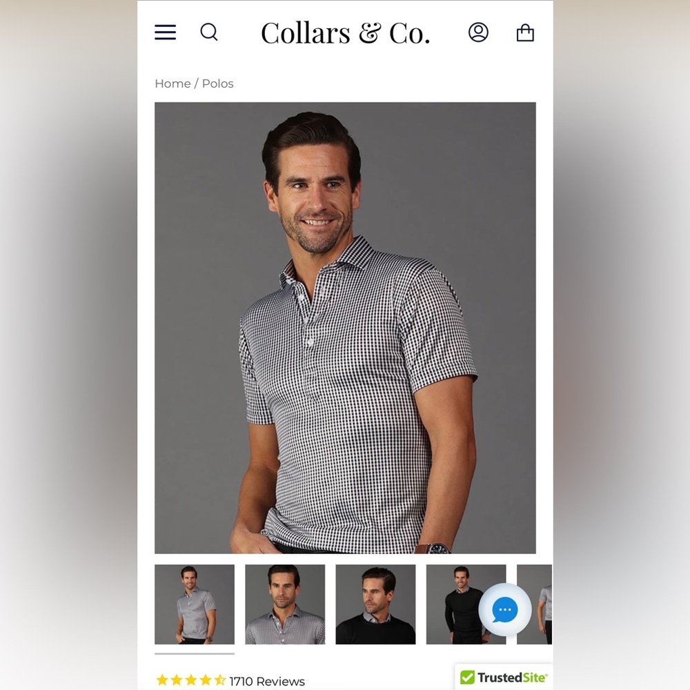 Collars & Co. XL Black & White Gingham Short Sleeve Dress Collar Polo